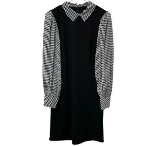 Shelby & Palmer Women’s Dress Sz 6 Black/White Houndstooth Sleeves Semi Sheer